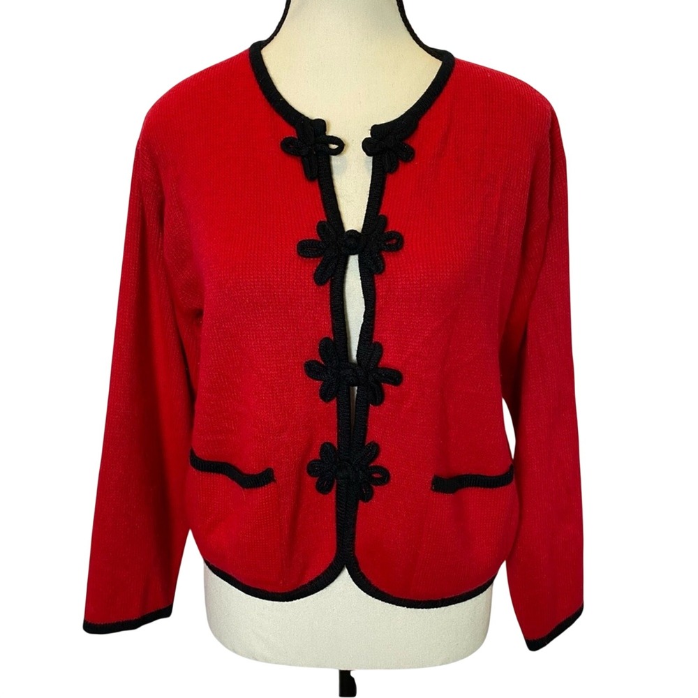 Tally Ho‎ Creation Womens Cardigan Sweater Medium Red Vintage Button Holiday